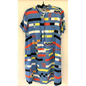 Dusen Dusen Silk Nautical Marine Flags Geometric Color Block Sheath Dress XS USA